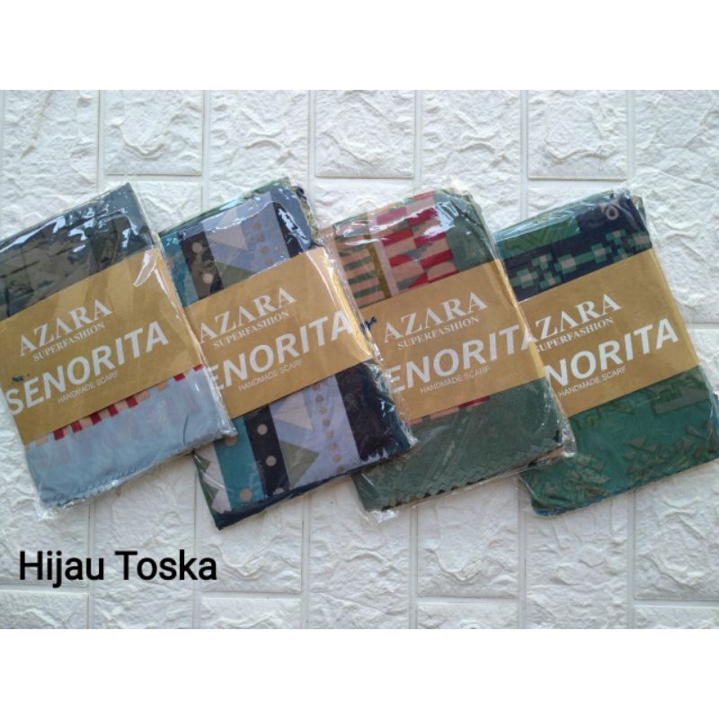 (original Azara) segi empat SENORITA MOTIF LC •• hijab segi empat Motif-Hijau toska