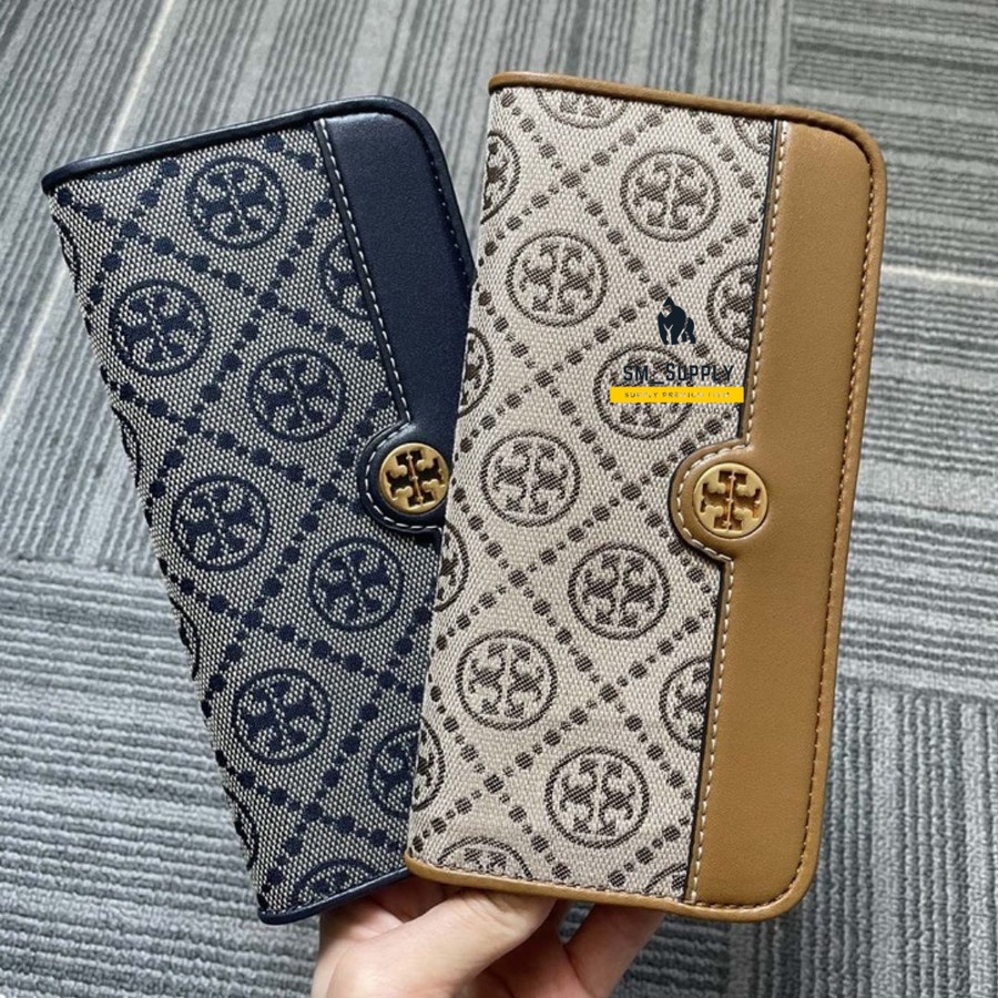 DOMPET WANITA TORY BURCH T MONOGRAM JACQUARD ACCORDION LONG WALLET - NAVY