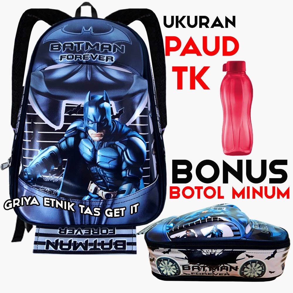 Tas Anak TK Karakter Mobil Batman Anti Air Bonus Botol Minum Tas Sekolah Anak Cowok Paud