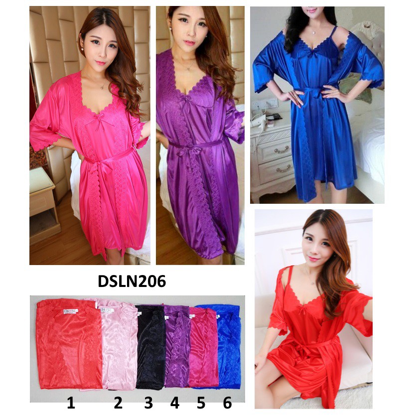 Daster Tanktop dan Cardigan Satin - DSLN206