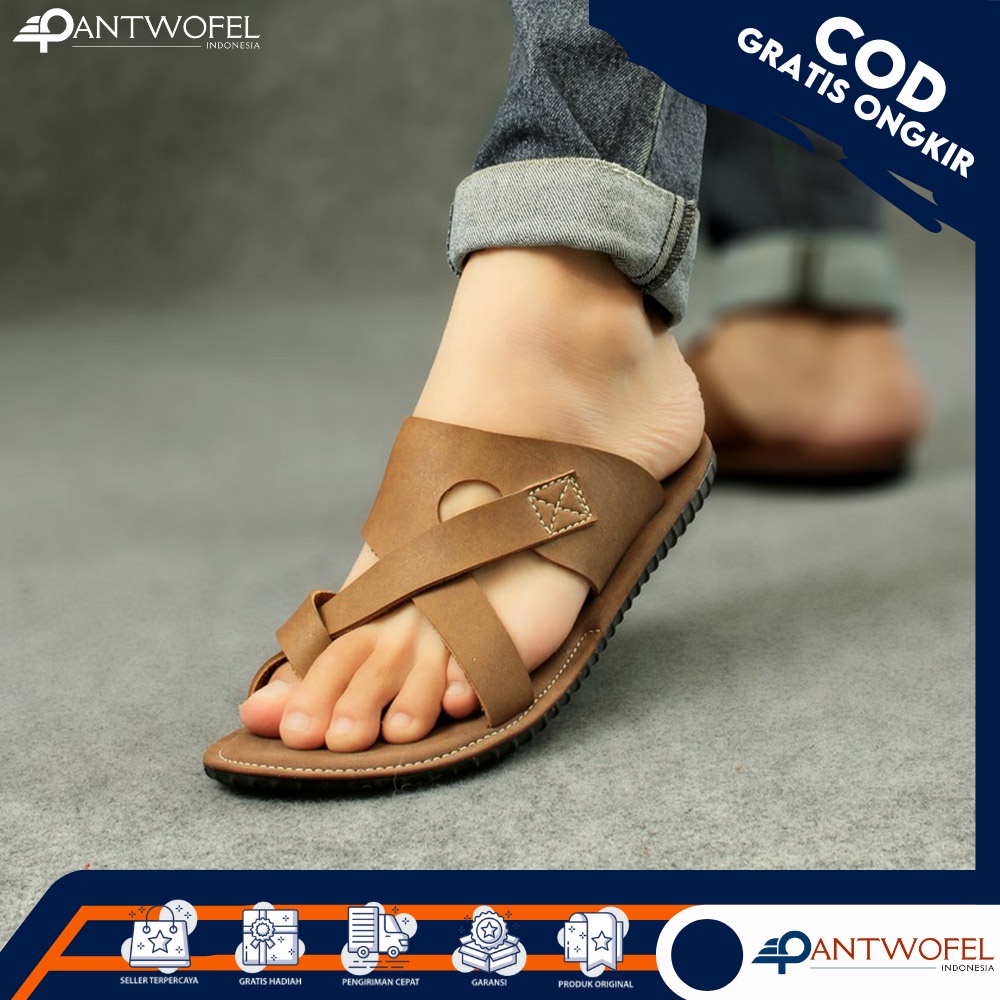 PTW X IRTO - Sendal Jepit Kulit Sapi Asli Unisex Pria Wanita Kualitas Premium Ukuran 39 - 43 Warna Cokelat Hitam Tan - Sandal Capit Kasual Hangout Nongkrong Nikahan Lamaran Undangan Kondangan Liburan Traveling Main Jalan-Jalan Pakalolo