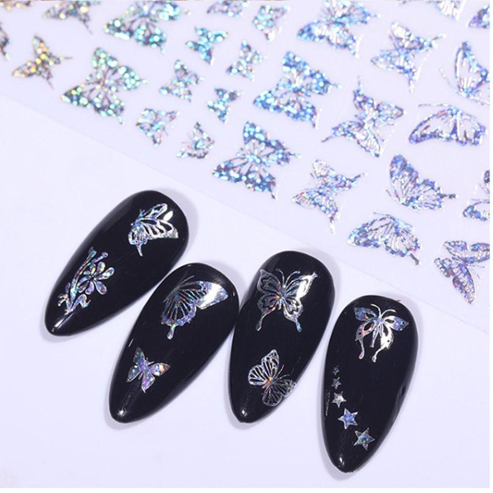 R-bunga Stiker Kuku Manicure Gold Silver DIY Nail Art Hologram