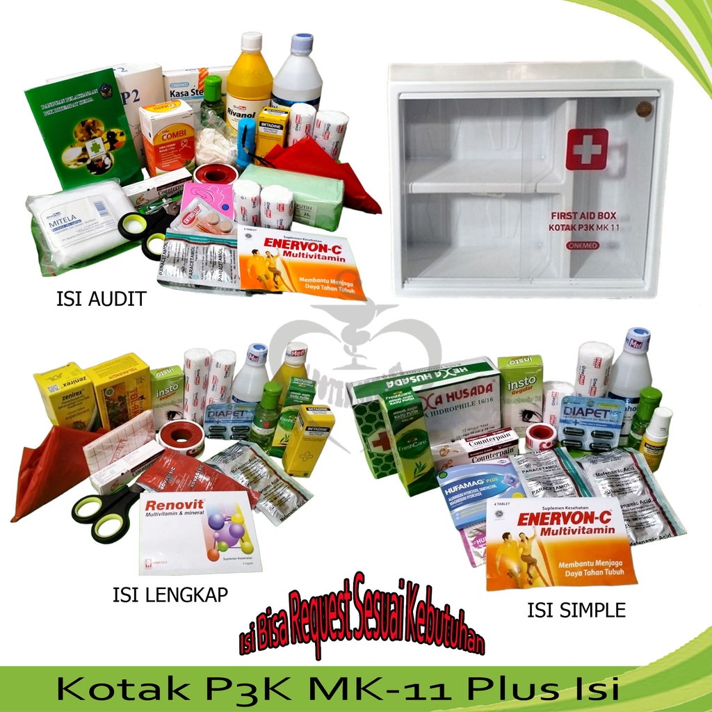 Kotak P3K Dinding Lengkap Plus Isi Penyimpanan Obat Standart