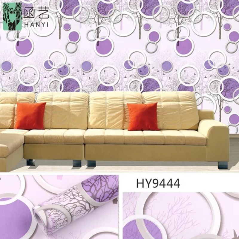 WALLPAPER DINDING MOTIF POLKADOT UNGU 10m x 45cm