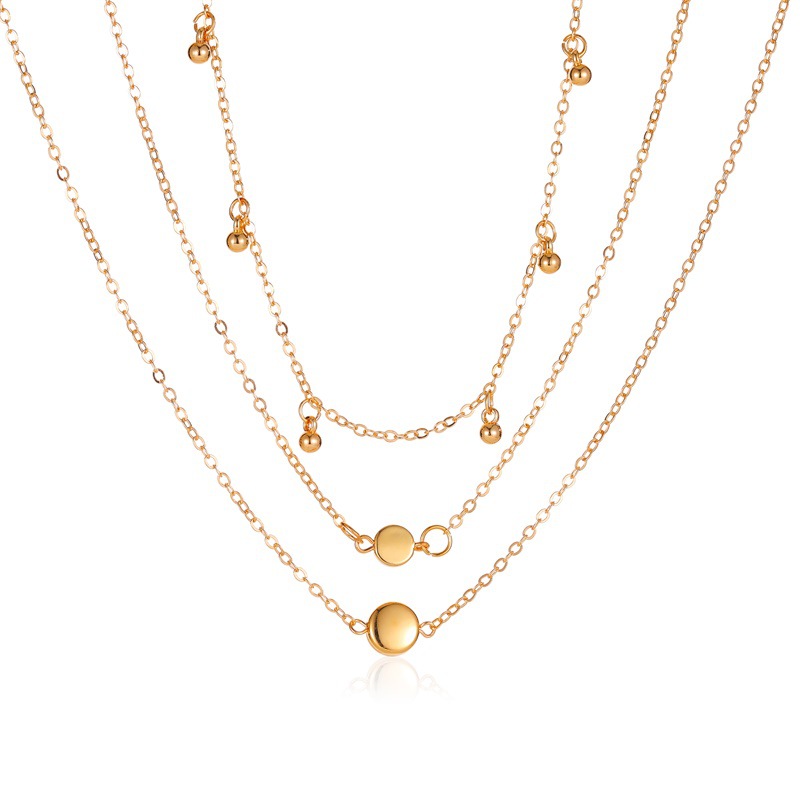 【MHANG】Kalung Liontin Logam Bulat Sederhana Rantai Klavikula Multilayer Retro Yang Dipersonalisasi Fashion Perhiasan Wanita Gaya Hip-hop