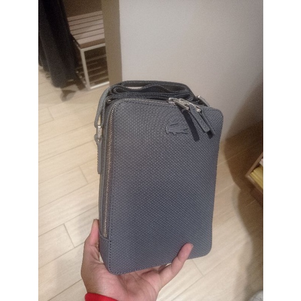 SALE!!! TAS SELEMPANG LACOSTE SLING BAG GREY FULL LEATHER NEW ORIGINAL