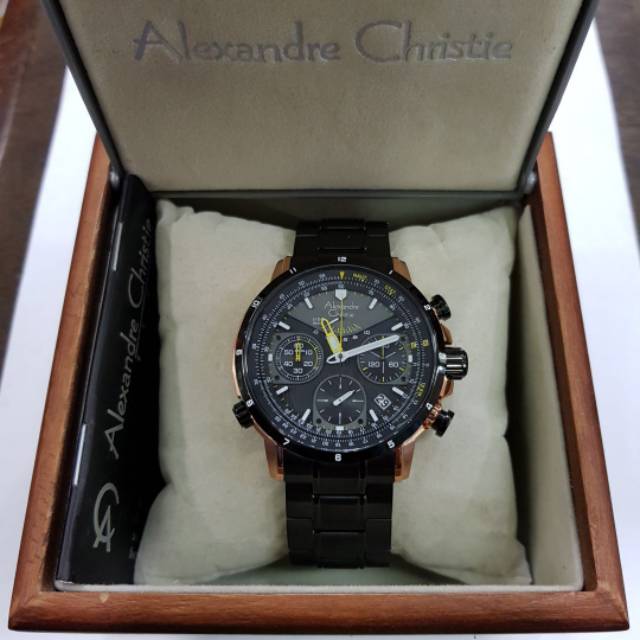 Jam Tangan Keren Elegant Pria Alexandre Christie AC 6394 MC Black Rosegold Original