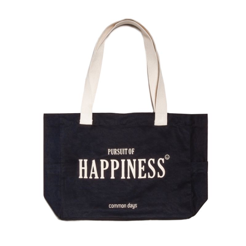 Pursuit of Happiness Totebag Webbing Katun / / Totebag Unisex / Tote Bag Aesthetic / Tote Bag Magnetic / Biru / Broken White / Korea / Vintage / Kuliah / Tebal / Premium