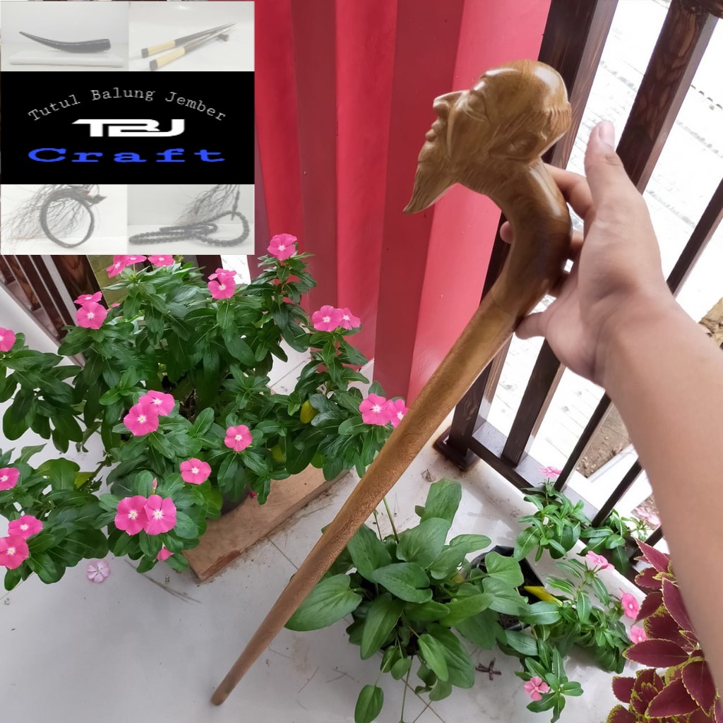 Tongkat jalan kesehatan kayu kelor emas ukir orang tua TBJCraft