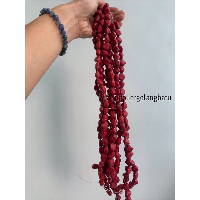 manik Batu alam RED PHYRUS Beads 20 x 10mm bahan rangkai pirus merah