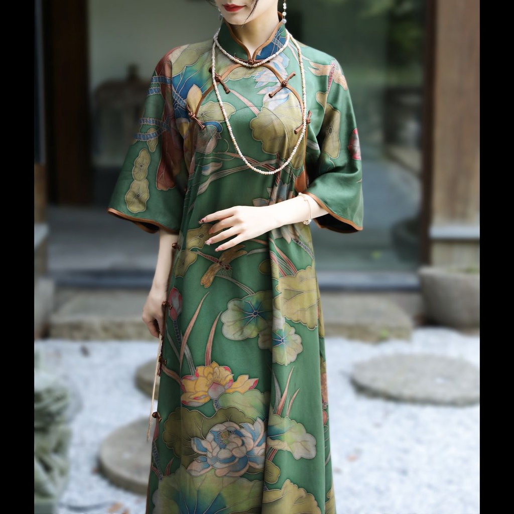 Shouliankai-2022 spring and summer new noble retro improved cheongsam Meiling Lapel buckle Chinese s