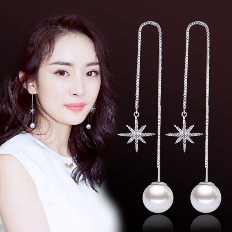 Anting Perak 925 Wanita Oktagonal Star Ear Line Perhiasan Fashion