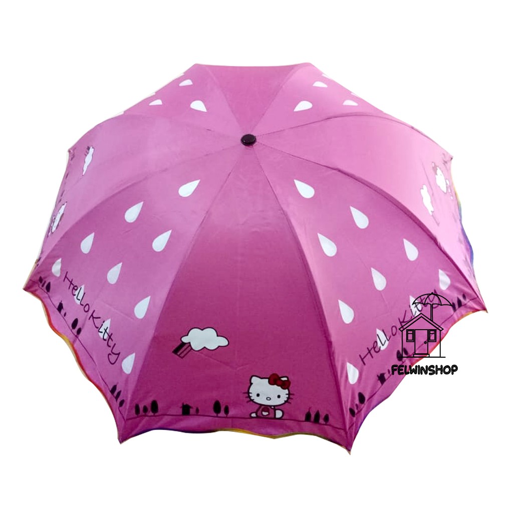 FELWINSHOP Payung Lipat 3 Nagoya Motif Hello Kitty Imut Lucu