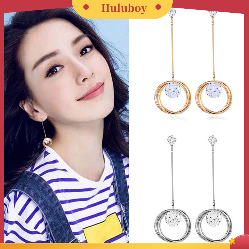 Hu Hu Hu Hu Hu Alat Bantu Pasang Kacamata♡ Anting Tusuk Gantung Panjang Wanita Desain Lingkaran Hias Cubic Zirconia Untuk Hadiah