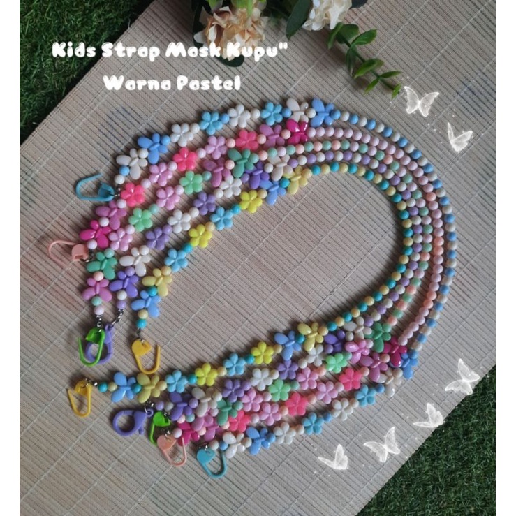 COD Strap masker kids custom nama/ Kalung masker anak manik bunga warna pastel