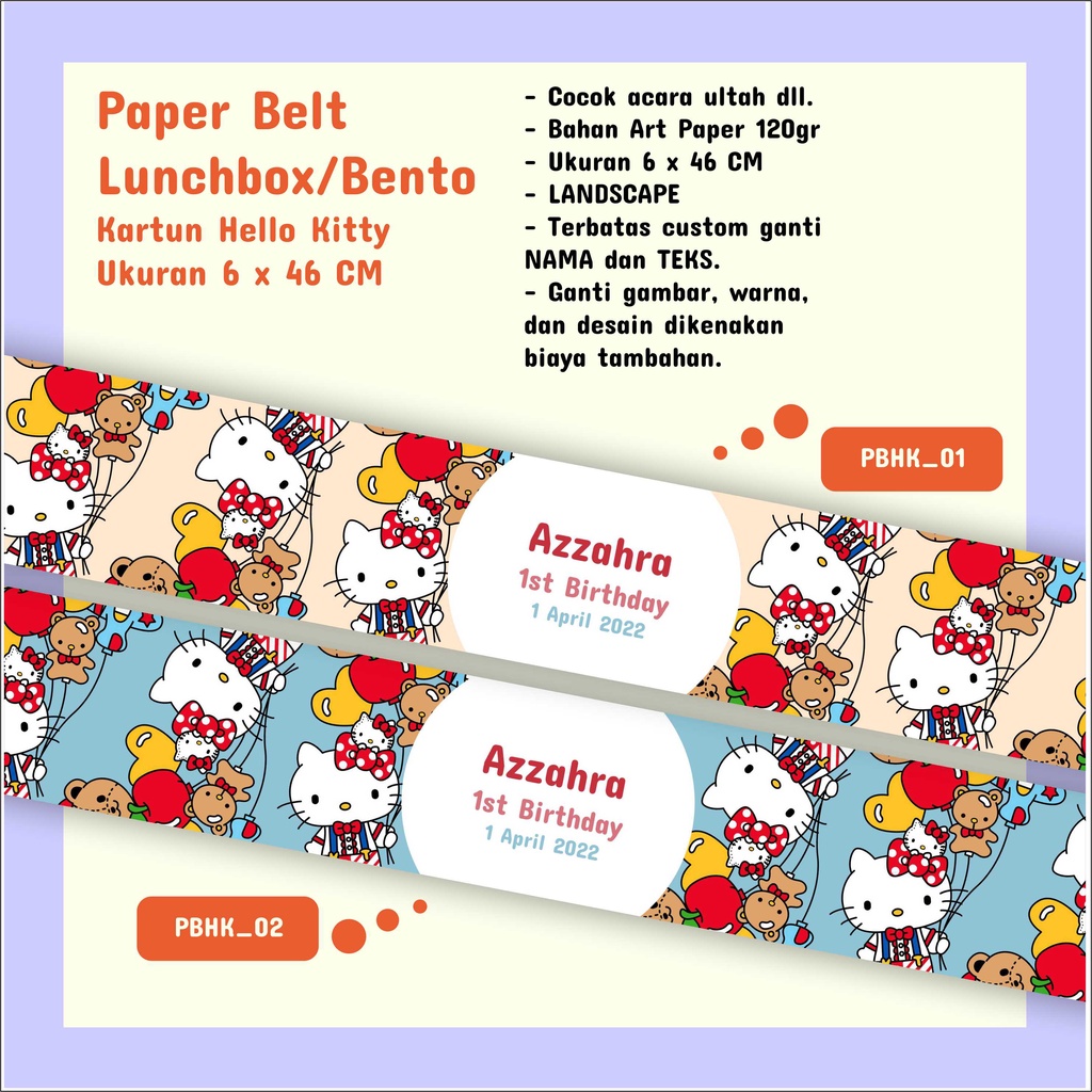 

Paper Belt Label Lunchbox/Bento Kartun Hello Kitty Ukuran 6 x 46 CM Landscape