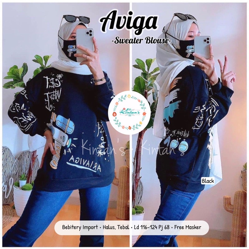 Blouse wanita premium import jumbo halus terbaru. Girly blouse masilca. Vespa Disney watergun blouse-Aviga black