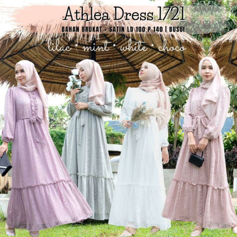 Baju dress gamis maxi lebaran 2026 premium full brukat brokat tile tule lace embroi muslim pesta har