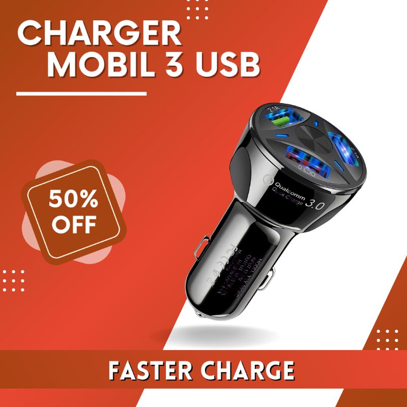 Charger Mobil 3 Port Fast Charging / carger mobil / car charger fast charging / casan mobil fast cha