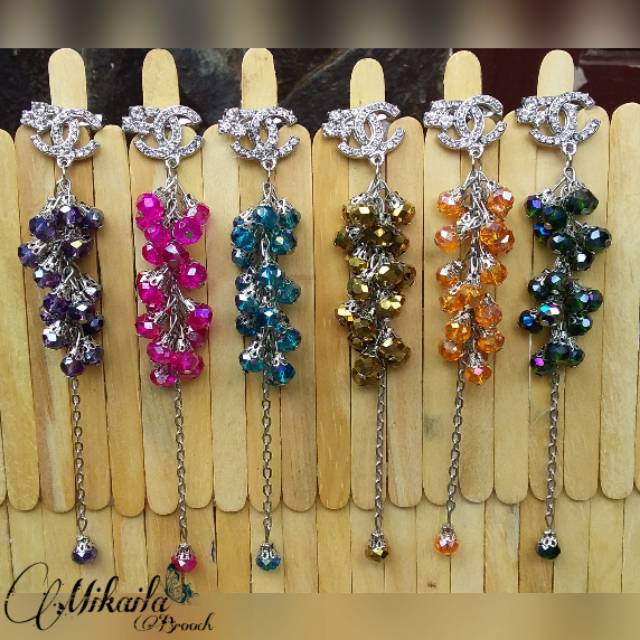 Bros dagu kristal ceko blink cantik / bros dagu panjang / bros hijab syar'i-1