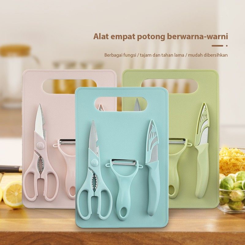 WL Shop Set Pisau Gunting Peeler Talenan Buah 4in1 Knife Dapur Fruit wlshop wlshop1