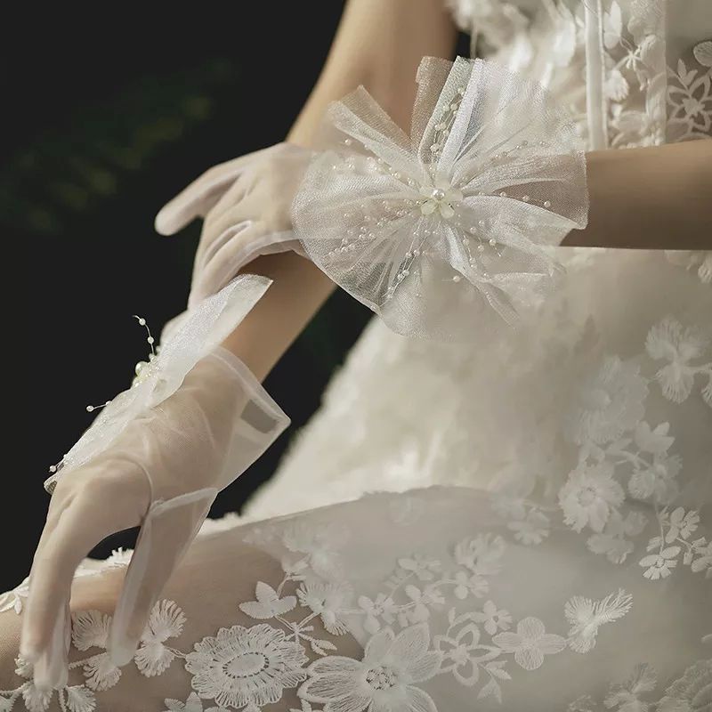 Lace short mesh wedding gloves sarung tangan renda pengantin