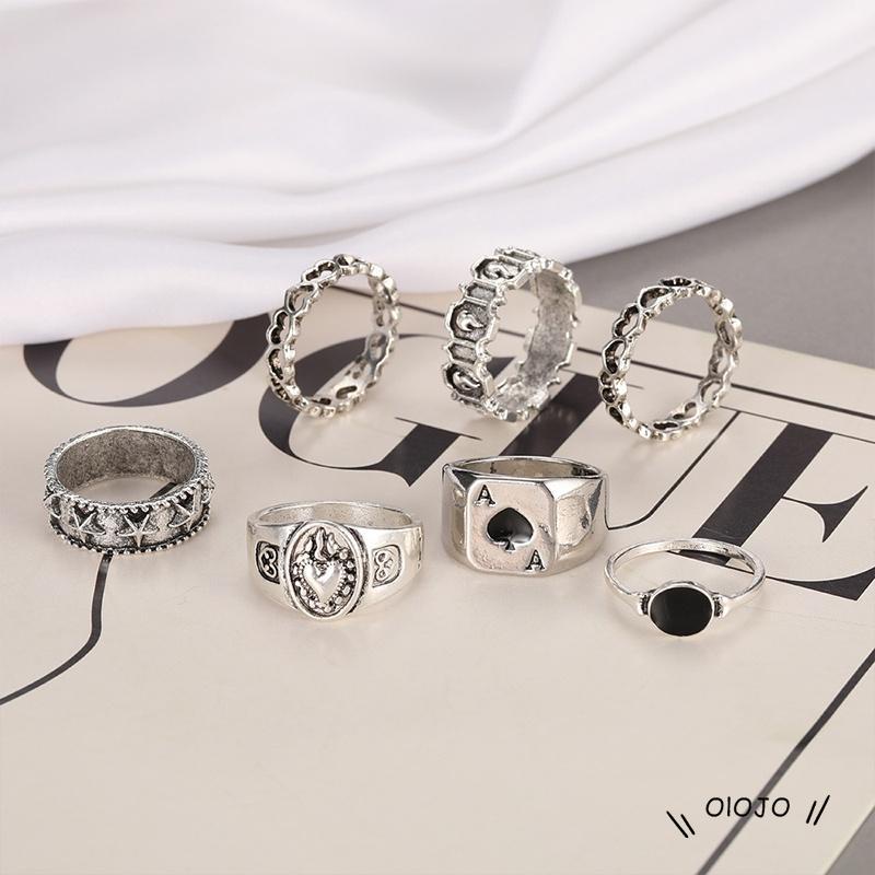 【COD】7 Pcs Cincin Jari Bentuk Hati Tidak Teratur Warna-Warni Gaya Punk Retro Untuk Pria