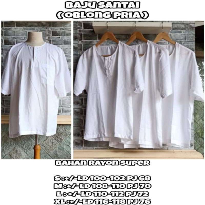 KAOS OBLONG PUTIH BAHAN RAYON/santung I ADEM |KANCING 3 BAHAN RAYON/santung OBLONG|KAIN RAYON /SANTU