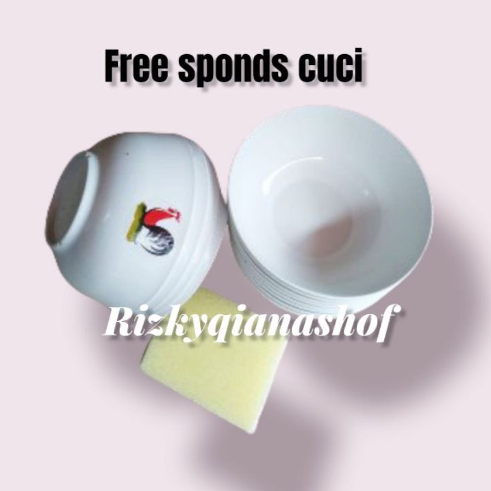 12 PCS MANGKOK AYAM JAGO FREE SPONS CUCI PIRING