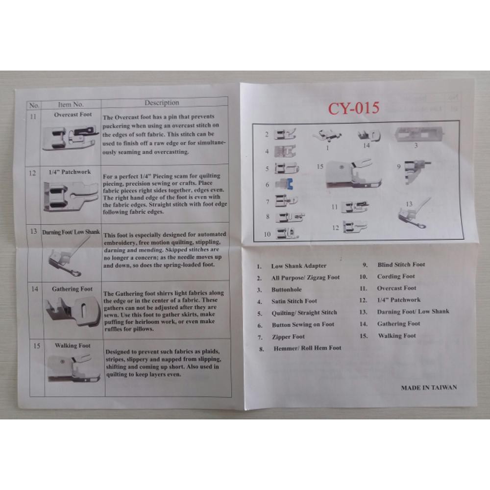 Sepatu Set Mesin Jahit Portable CY015 Presser Foot 15PCS
