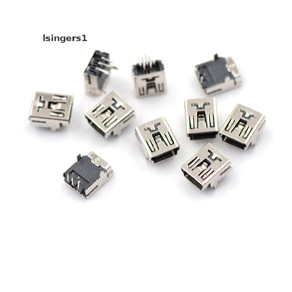 (lsingers1) 10pcs Konektor Soket PCB Mini USB Female 5 Pin Tipe B Right Angle 2 Kaki DIY