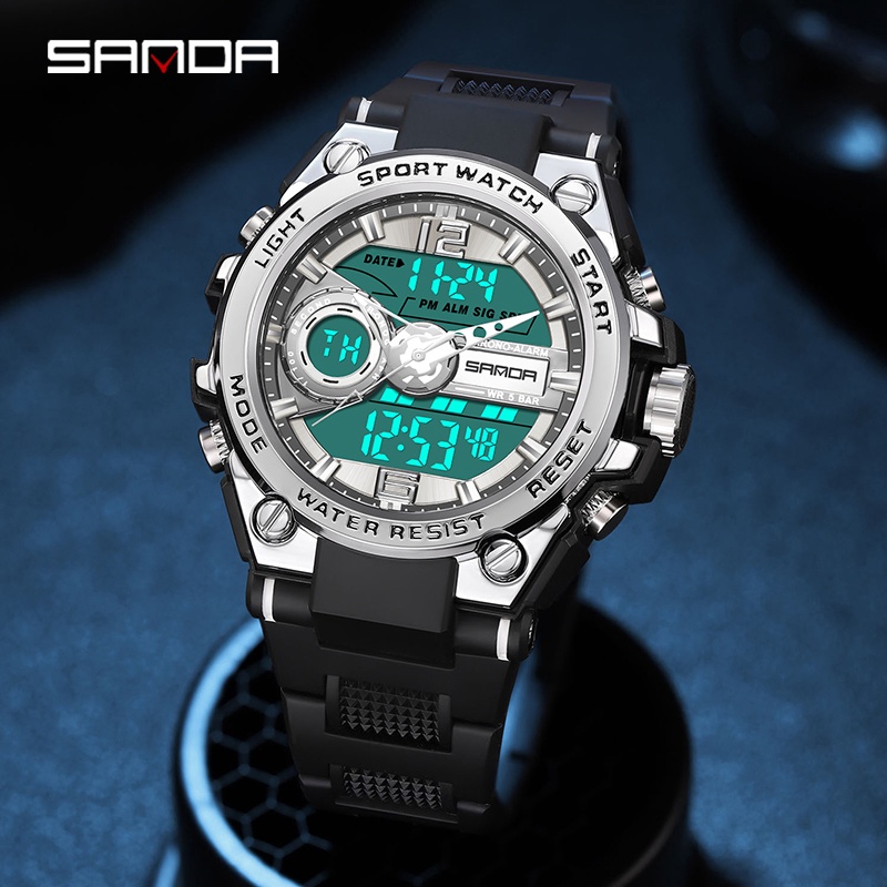 SANDA 6092 Jam Tangan Pria Digital Analog Tali Rubber Chronograph Anti Air WATCHKITE WKOS