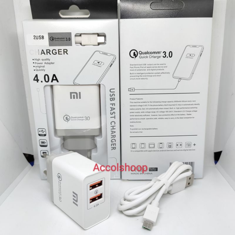 Charger Branded Xiaomi 4A 2 USB Quick Charge Cable Micro