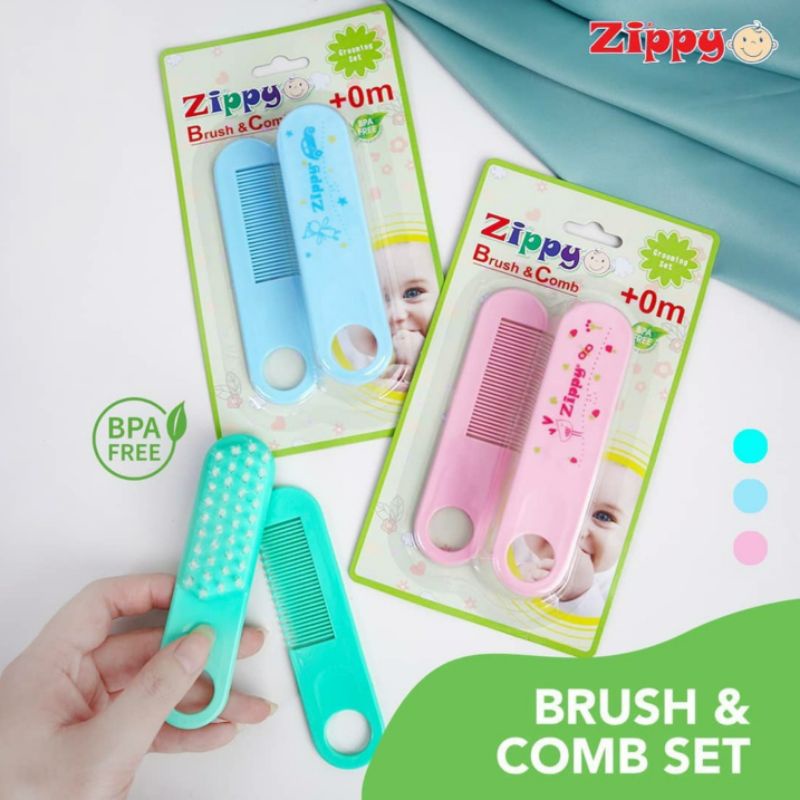 2 in 1 Zippy Brush &amp; Comb Sisir Bayi Newborn +0m | Sisir Dan Sikat Lembut Baby Mumlove Comb And Brush - MUMLOVE