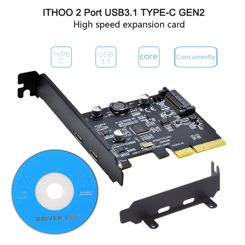 Btsg Desktop Pci-e 4X Ke Dual Type-C USB 3.1 Converter Card Tipe A Papan Adaptor Kecepatan Tinggi Ekspanding Bebas Drive 10Gbps