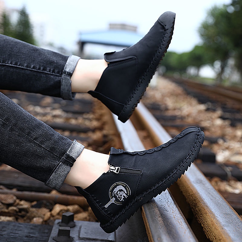 Sepatu Boots Pria Keren Original Hitam Coklat Kulit Boots Resleting Tanpa Tali Formal Kerja Casual Import Handmade 043