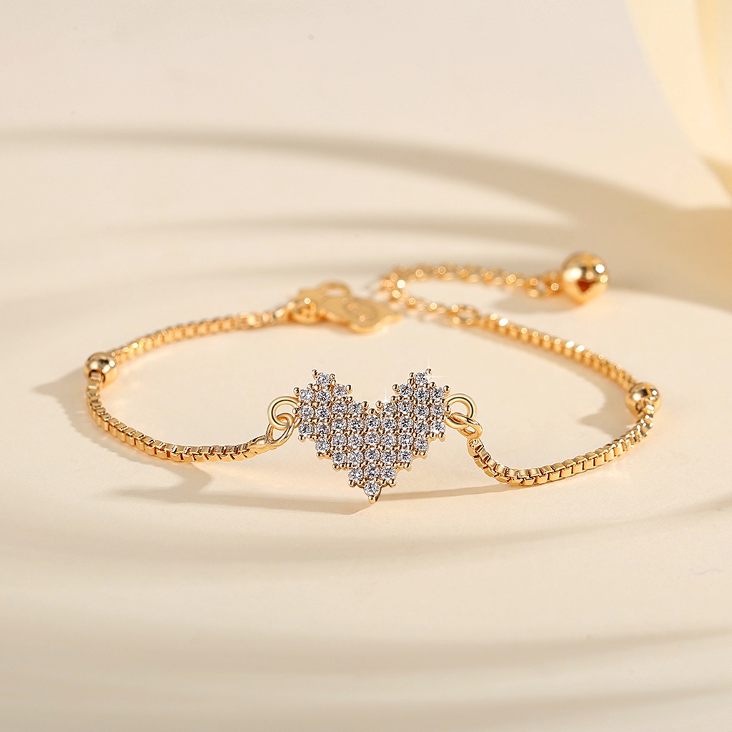 Y550【COD】Gelang Berlian Berlapis Gelang Heart Wanita Titanium Stainless Steel for Wanita