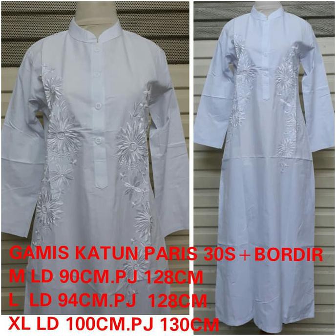 promo gamis putih+bordir - putih terbaru