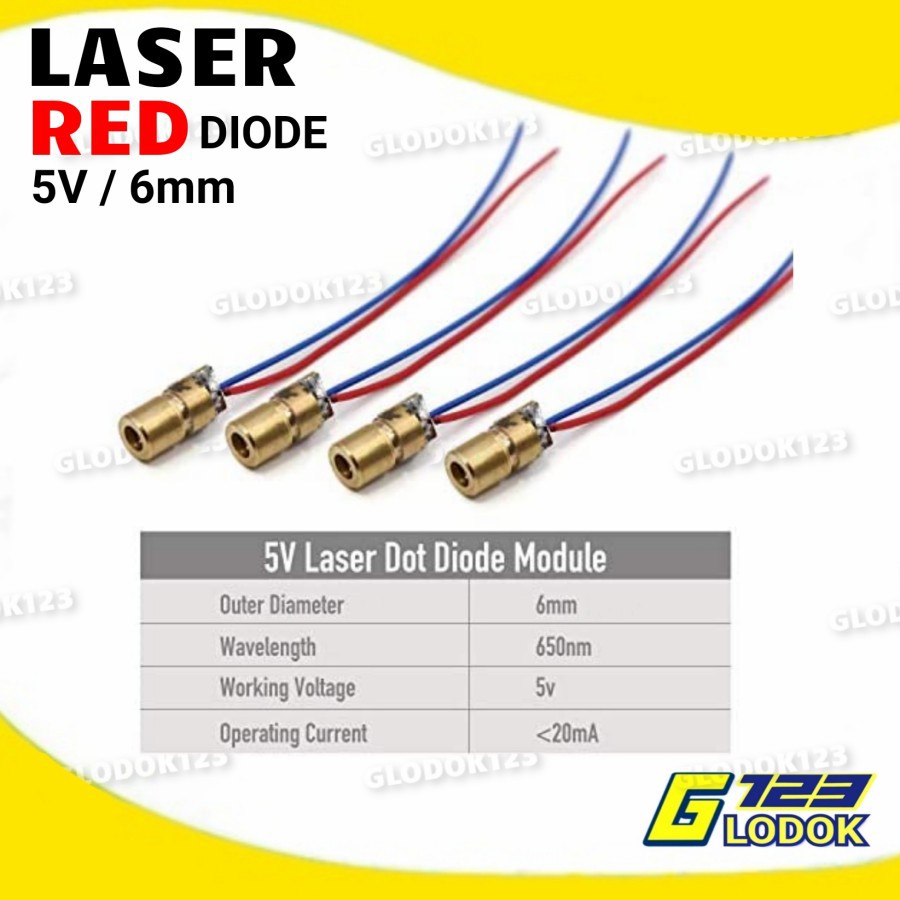 Laser Diode 5V Sinar Dioda 6mm Pointer Red Merah Dot Titik Arduino