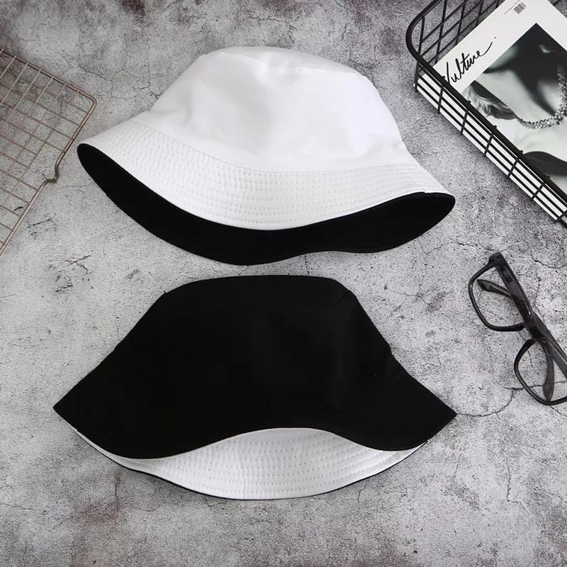 topi bucket hat polos pria dan wanita bolak balik bervariasi  bolak balik luar dalam 100% premium