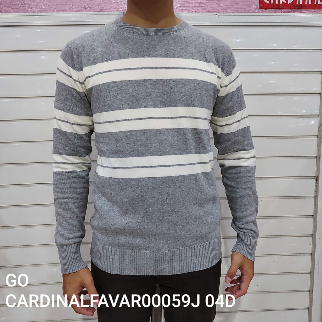 gof CARDINAL SWEATER Pakaian Pria Outerwear Cardigan Hoodie Jaket Casual Salur Garis Lengan Panjang