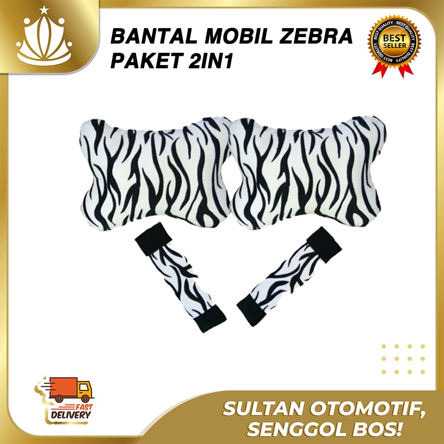 Car Set Bantal Mobil ZEBRA 2in1 / Bantal Mobil Loreng Putih LUCU - 2in1