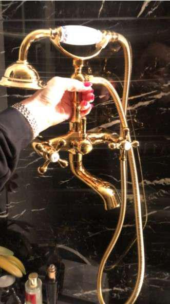 Luxury Crystal Handle Bathtub Gold Brass Faucet With Hand Shower Telephone Type Bath Faucets Sets