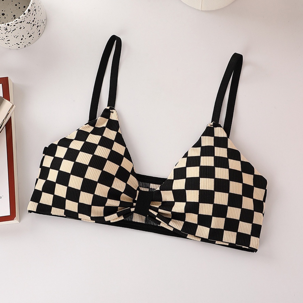 Victoria Bra Tanpa Kawat Pakaian Dalam Wanita Import Motif Catur Push Up 1088