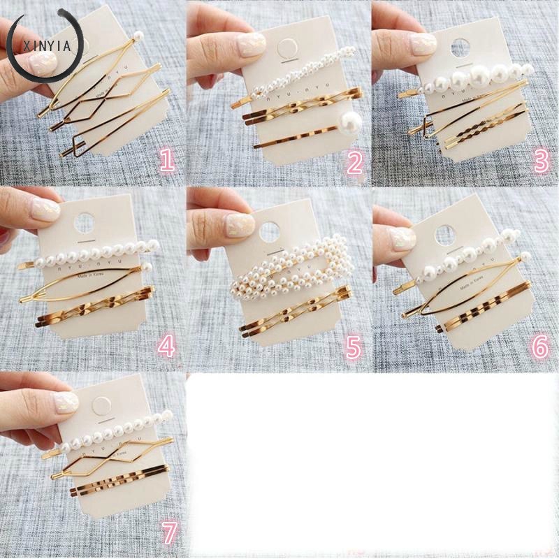 【7 groups】Korea Jepit Rambut metal pearl hairpin hairclips set