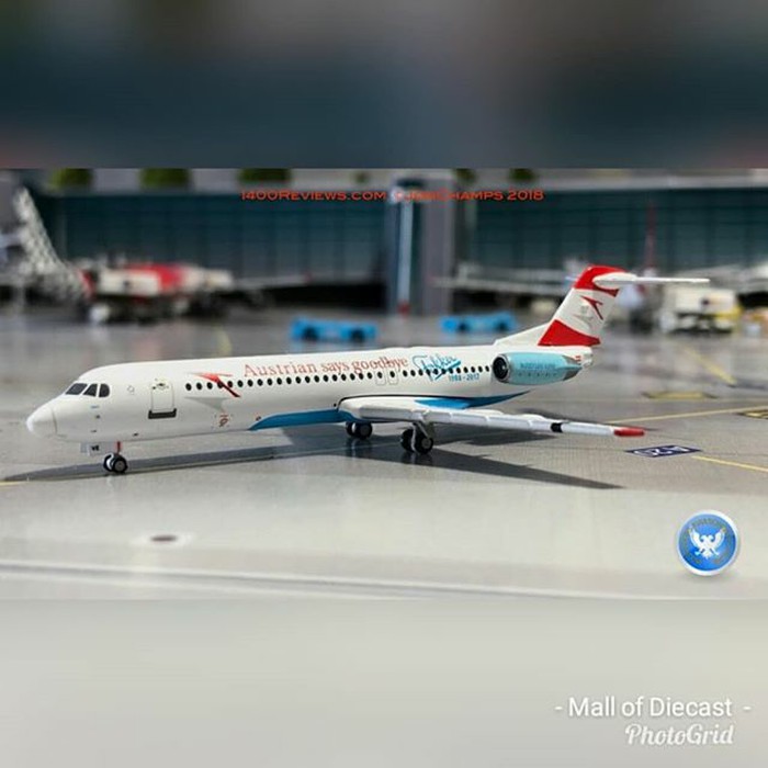 Diecast Pesawat - Miniatur Pesawat Garuda - Diecast Pesawat Jet Austrian Fokker 100 Gemini Jets