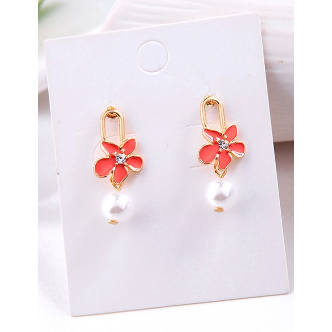 LRC Anting Tusuk Fashion Drop Oil Flower 925 Sterling Silver Pearl Earrings D17351