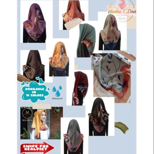 PILIH WARNA Hijab anti air voal miracle print lasercut scraf kerudung segiempat malaica motif