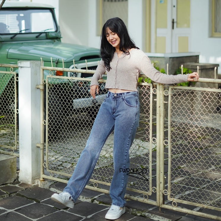 FWR - HIGHWAIST LOOSE JEANS POLOS WANITA PREMIUM