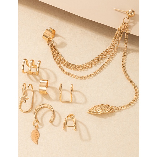 LRC Anting Set Fashion Gold Chain Leaf Five-pointed Star W77214